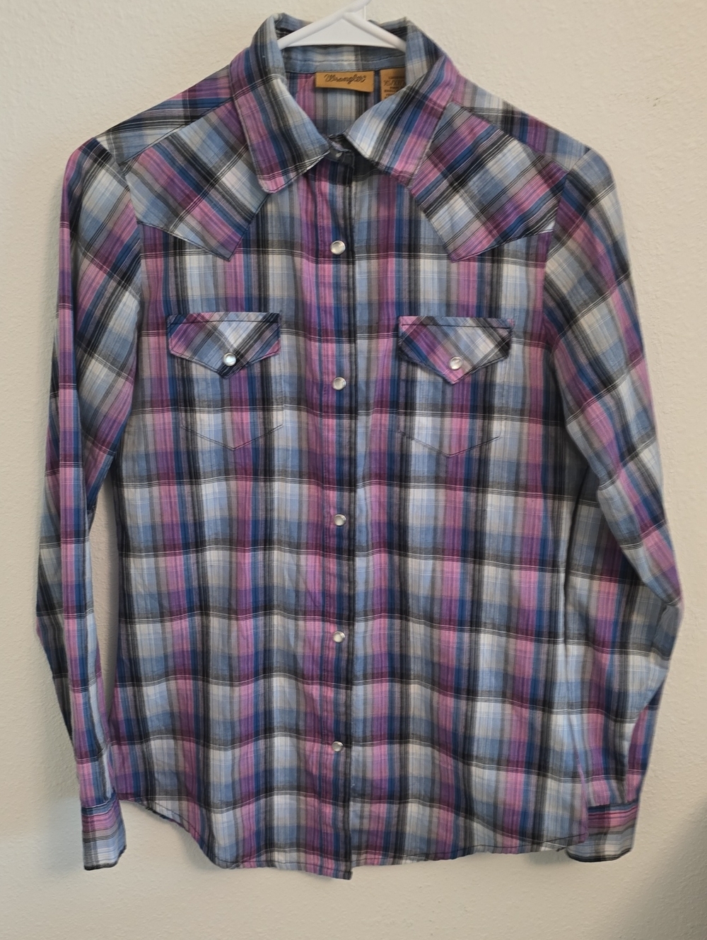 Wrangler Plaid Button-Down Shirt in Purple and Blue